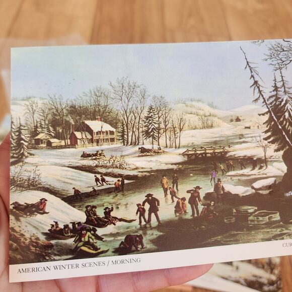 Vtg Currier and Ives Winter in the country scenes Christmas post cards set of 40 - Picture 3 of 9